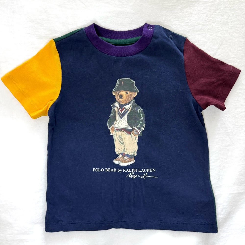 Ralph Lauren Kids Polo Bear Colorblock Tee - Navy, Yellow, Burgundy